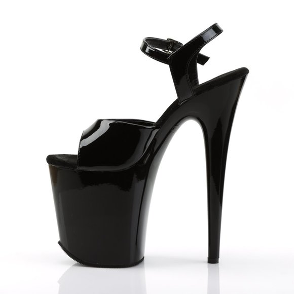 Pleaser Flamingo-809 Black Patent Platform Sandals 8 Inch Heels With Ankle Strap - Picture 5 of 5